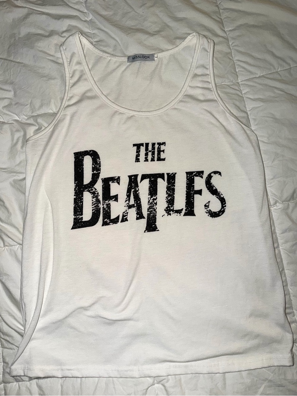 MISSLOOK White Tank Top with Black 'The Beatles' Graphic